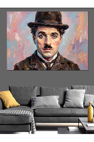 Charlie Chaplin Renkli Sanat Portresi Dekoratif Kanvas - Mdf Ahşap Tablo