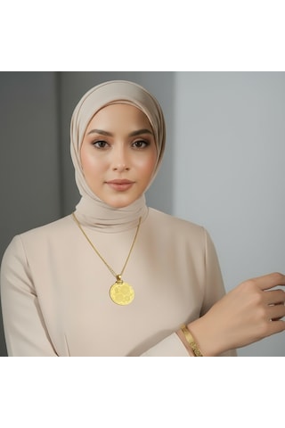 Çoklu Dua Kolye Ve Ayetel Kürsi Bileklik Seti Gold Çelik Şık Takı Seti Altın