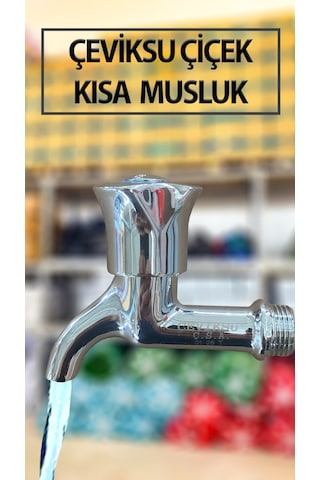 Çiçek Model Kısa Tip Pirinç Musluk 1/2'' Krom Kaplama Bahçe Balkon Su Musluğu