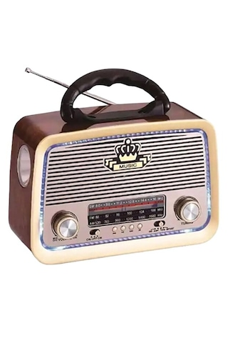 Şarjlı Işıklı Nostaljik Radyo Hoparlör Usb Tf Aux Destekli Müzik Çalar