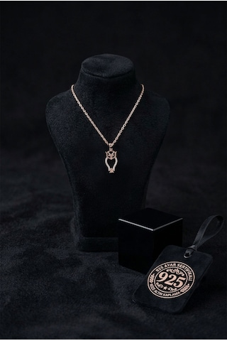 925 Ayar Zirkon Taşlı Rose Minimal Baykuş Gümüş Kolye Gümüş - Rodyum
