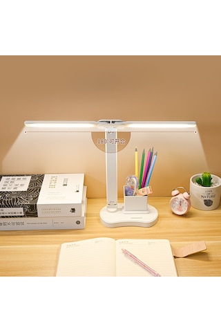 Katlanabilir Led Masa Lambası Kalemlikli Telefon Standlı Ayarlanabilir Işık Çalışma Lambası Beyaz