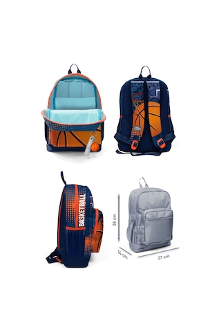Coral High Dört Bölmeli Turuncu Lacivert Basketbol Desenli İlkokul Sırt Çantası - Erkek Çocuk