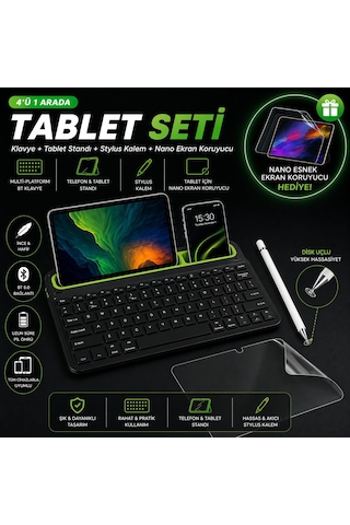 Apple iPad Air 5. Nesil 2022 10.9 Uyumlu Set Standlı Bluetooth Klavye Stylus Kalem Ekran Koruyucu
