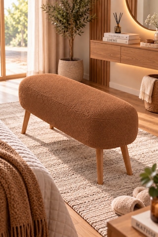 Lona Bukle Kumaş Modern Bench Puf Çok Amaçlı Yatak Ucu Ve Antre Bankı Taba