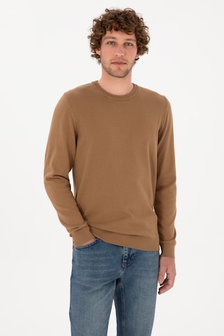 U.S. Polo Assn. Erkek Slim Fit Bisiklet Yaka Camel Basic Kazak 50313713-VR015