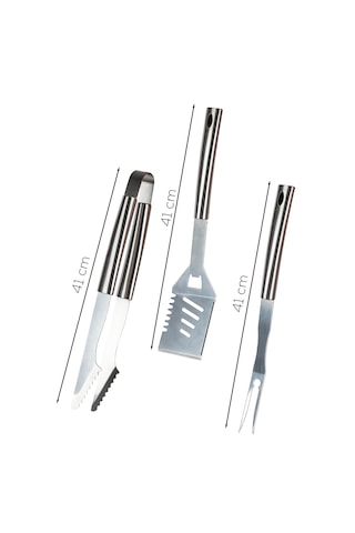 Porsima Kj-1007 3 Parça Paslanmaz Çelik Maşa-spatula-çatal Barbekü Seti