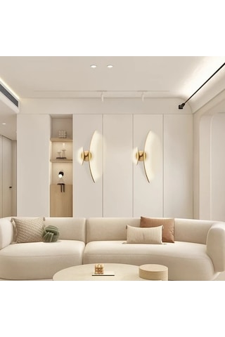 Fastbuy Dream011 Modern Minimalist Altın Led Duvar Lambası, Karartılabilir 3 Renk Sıcaklığı, Yarı Gömme Tasarım, Ev Dekoru İç Altın