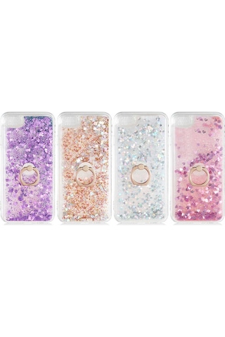 Teknomoda Apple Uyumlu iPhone 8 Kilif Sulu Simli Yüzüklü Standli Silikon 487364618