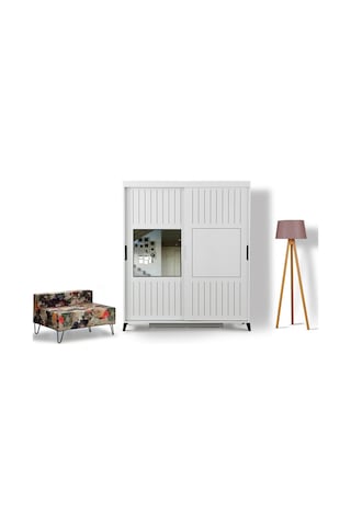 Pasifichome Huga 2 Kapaklı Sürgülü Gardırop & Yatak Odası Dolabı 190 CM Beyaz