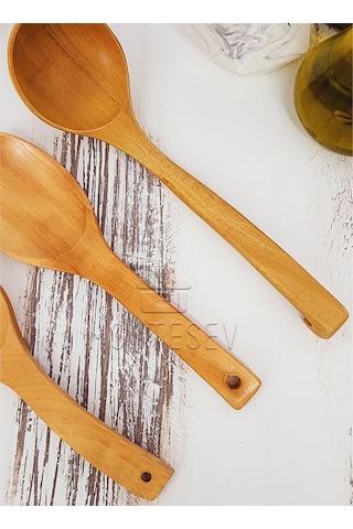 Ahşap Tahta Mutfak Kaşık Seti 3 Parça Kayın, Şimşir Ağacı 3-1