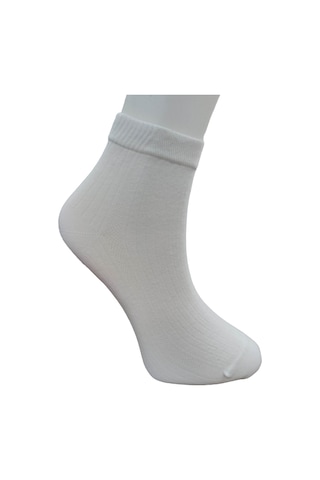 Erkek Dikişsiz 12 Çift Derby Desen Penye Orta Konç Çorap Krem