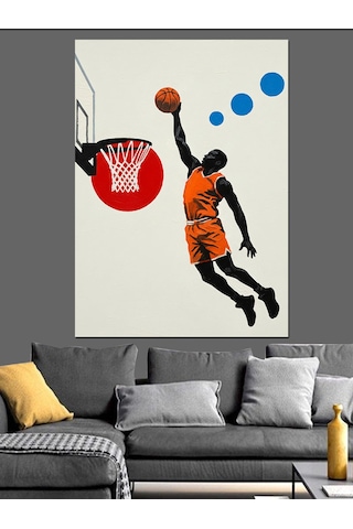 Ahşap Tablo Basketbolcu Smaç Basan Silüet