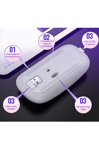 Jms Taşınabilir Renkli Işık Bluetooth Şarj Edilebilir Kablosuz Mouse