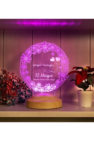 Anneler Günü Papatya Kişiye Özel Hediye 3D Led Lamba