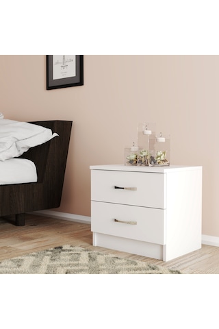 Moxen Mobilya Beyaz 2 Çekmeceli Komodin KMD2001