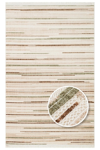 Eko Halı Joy 01 Yeşil Kahve Hav Toz Vermeyen Modern Makine Halısı