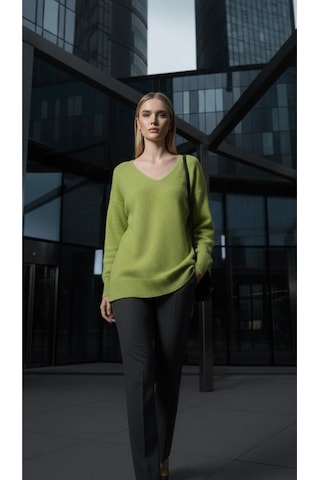 V Yaka Oversize Triko Tunik Yeşil Yeşil