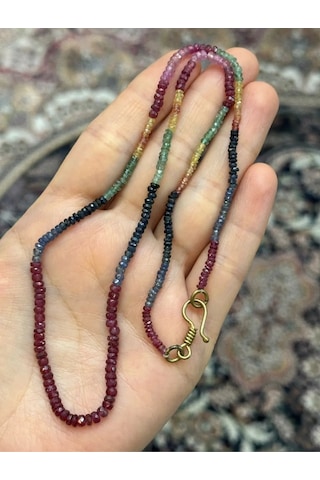 Yakut Zümrüt Safir Kolye 303 Çok Renkli