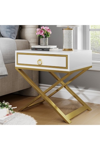 Jasmin Gold Metal Beyaz Komodin