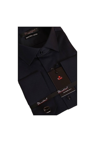 Dicotto Lacivert Ekstra Dar Kesim Likralı Esnek Micro Kumaş Kol Düğmeli Slim Fit Erkek Gömlek - 195-12 001