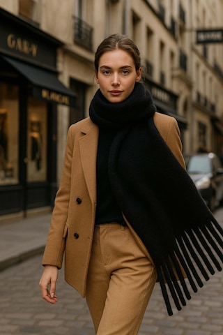 Kadın Püskül Detay Atkı Omuz Şalı 40x200 Cm 1295 Siyah Siyah