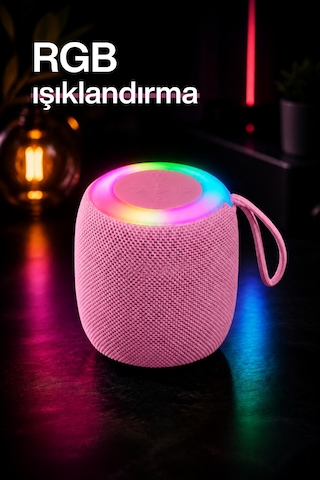 Metaforce Rgb Işıklı Şarjlı Bluetooth Hoparlör - Type-c - Fm Radyo - Usb - Hafıza Kartı Pembe