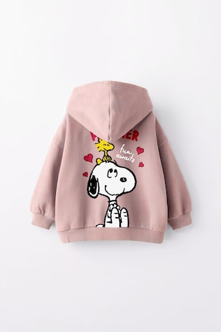 Kız Çocuk Snoopy Baskılı Kapüşonlu Manşetli Sweatshirt Pudra