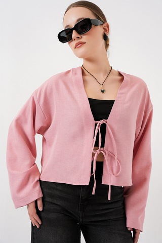 Bigdart Önü Bağlamalı Keten Kimono 960 - Pudra