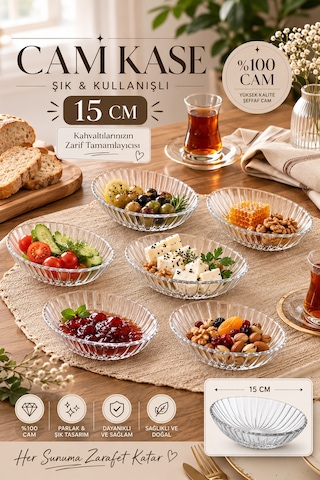 Porsima Suga 4472 6'lı Oval Cam Kase Seti 15 Cm Çerezlik, Reçellik, Kahvaltılık Ve Sosluk
