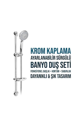 Lüx Sürgülü Duş Seti - Paslanmaz Krom Kaplama Ayarlanabilir Sürgü Borulu Duş Takımı - 5 Fonksiyonlu El Duşu B Çok Renkli