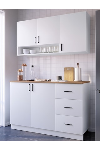 Bento Mini Mutfak Dolabı Alt Üst Modül 120 CM Çekmeceli Tezgah Dahil Beyaz