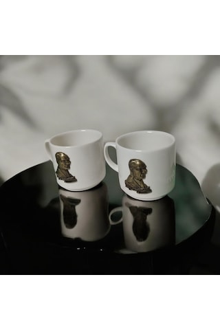 3d Atatürk Desenli 2'li Kupa Seti - Anlamlı Hediyelik Kupa Beyaz