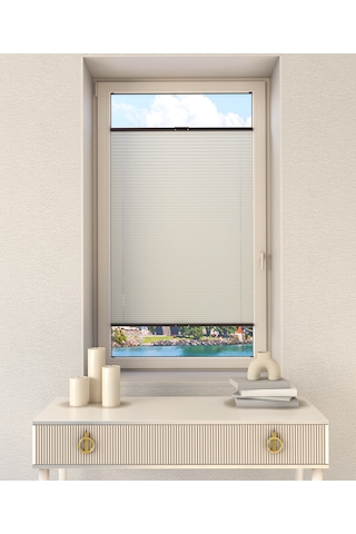 Krem Plise Katlanır Cam Balkon Perdesi - Ofis Perdesi - Mutfak Perdesi - Salon Perdesi - Krem