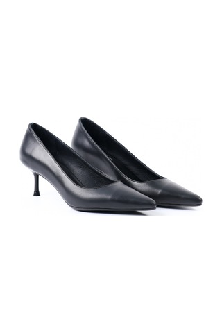 Tuna Hakiki Deri Siyah Topuklu Kadın Ayakkabı, Stiletto - Z8583 Siyah