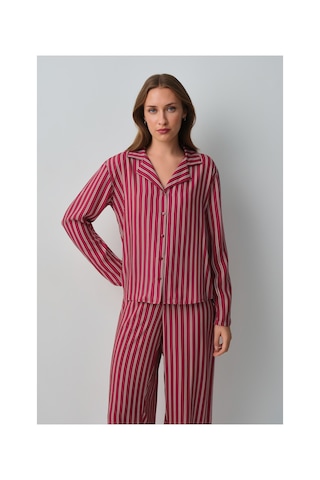 Suwen Siamore Gömlek Yaka Pijama Takımı Wsh105101121357 Bordo Çizgili