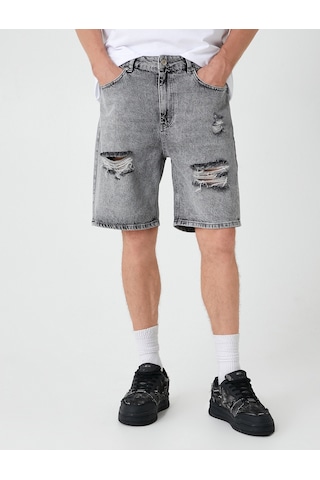 Koton Oversize Kot Şort Bermuda Cepli Yıpratma Detaylı Gri 4sam40045ıd Gri