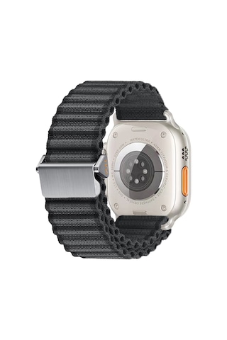 Mobilefix Watch 7 45mm Uyumlu Krd-123 Naylon Kumaş Hasır Örgülü Kordon-siyah