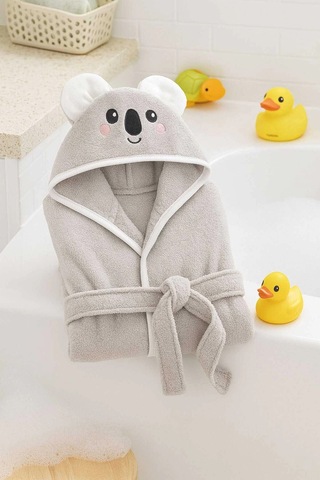 Kapşonlu Unisex %100 Pamuklu Çocuk Banyo Bornozu Koala 11-12 Yaş