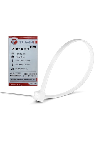 Plastik Kelepçe Cırt Kablo Bağı 2.5x200mm Beyaz 1000 Adet