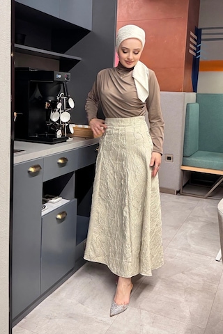 Etk005 Yandan Fermuarlı Kraşlı Kloş Etek Taş