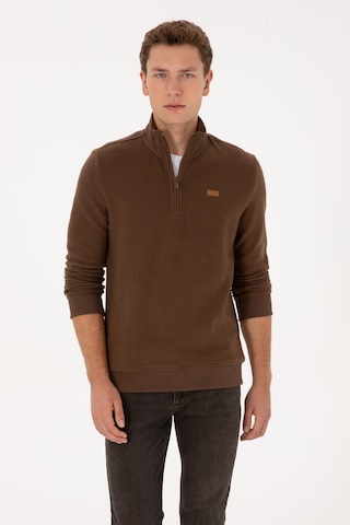 U.S. Polo Assn. Erkek Regular Fit Yarım Fermuarlı Kahverengi Basic Sweatshirt 50313802-VR029