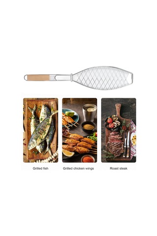 Hangfox Çelik Islak Tutmayan Mangal Sepeti, Ahşap Kollü, Çıkıcaklı, Çok Amaçlı Balık/et/ Sebze Izgarası, Kamp/piknik İçin Çok Renkli