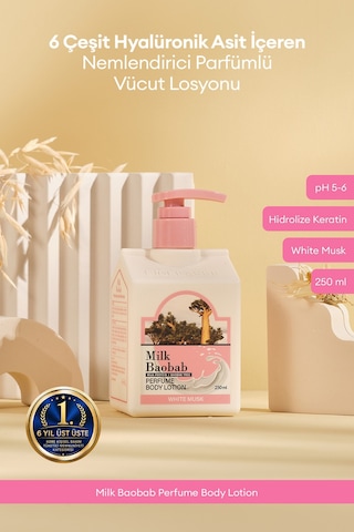 6 Hyalüronik Asitle Nemlendiren Parfümlü Vücut Losyonu Mılk Baobab Perfume Body Lotion White Musk