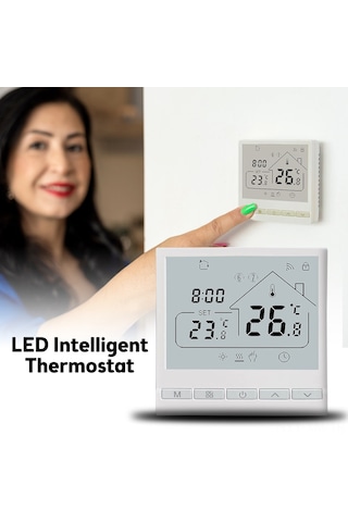 Ximistore9 Beyaz Wifi Tuya Uygulamalı Akıllı Termostat 3a Su Isıtma - 6 Zaman Programı, Led Ekran, Amazon & Google Home Ses Kontrolü