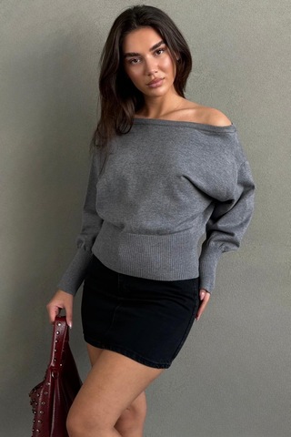 Madmext Gri Ribbed Asimetrik Kesimli Kadın Kazak Mg2744