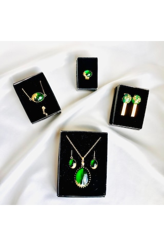 Ronik Altın Kaplama Çelik Kolye Küpe Bileklik Yüzük & Saç Tokası Seti Altın