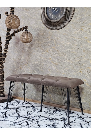 Zafir Metal Siyah Tel Ayaklı 100 Cm Puf Bench - Puf - Bench - Oturak - Mutfak Oturağı - Antre Oturağı Kahverengi