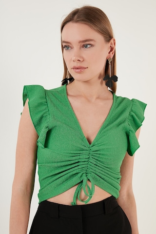 Lela Büzgü Detaylı Kolları Fırfırlı Dar Kesim Crop Bayan Bluz 5865015 Benetton