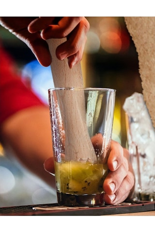 Perlotus Deri Kılıflı Ahşap Mojito Tokmağı Kokteyl